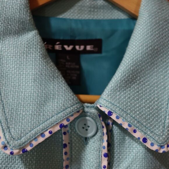 Révue Vintage Structured Blue & White Blazer Tweed Piping Polka Dot LG - Picture 4 of 10